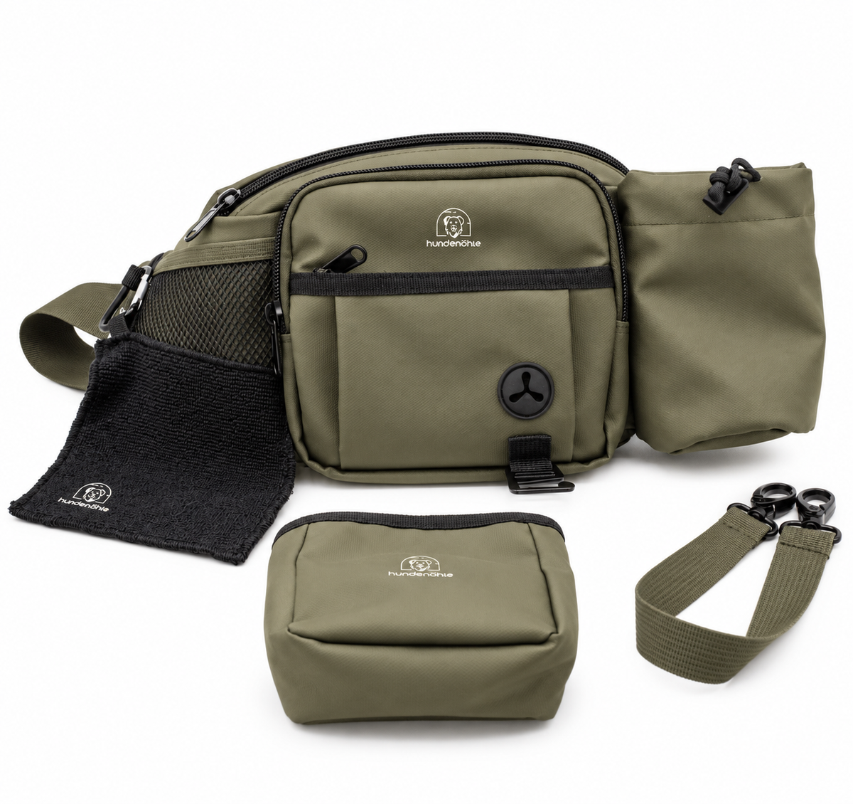 Gassibauchtasche Diona Schwarz mit Getränkehalter – Kollektion Hundehöhle