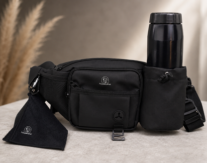 Gassibauchtasche Diona Schwarz mit Getränkehalter – Kollektion Hundehöhle