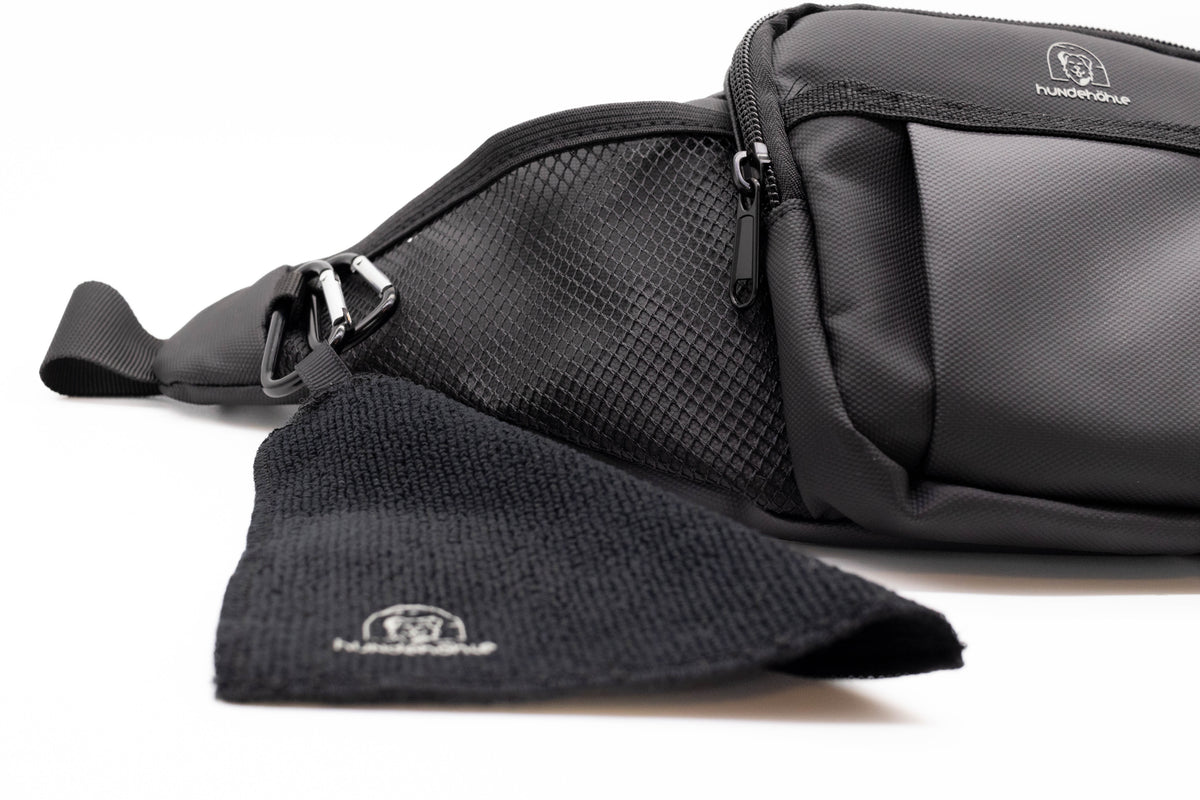Gassibauchtasche Diona Schwarz mit Getränkehalter – Kollektion Hundehöhle