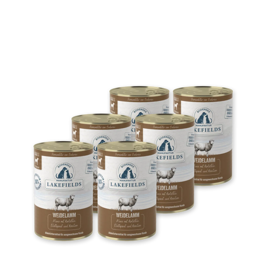 Nassfutter Menü ( Alleinfutter) Weidelamm mit Kartoffeln, Blattspinat & Kräutern I Für ausgewachsene Hunde (Adult)