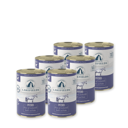 Nassfutter Menü ( Alleinfutter) Pferd mit Süßkartoffeln, Karotte und Kürbis I Für ausgewachsene Hunde (Adult)