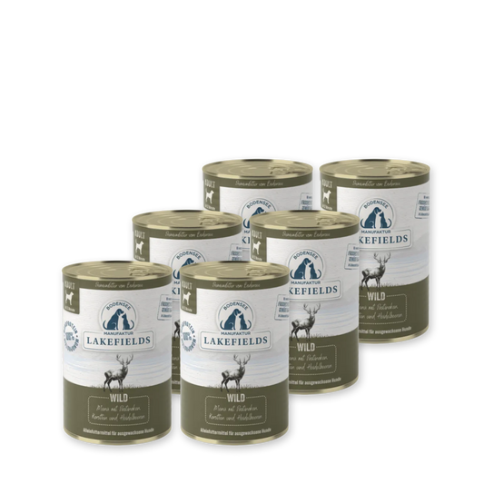 Nassfutter Menü ( Alleinfutter) Wild mit Pastinaken, Karotten & Heidelbeeren I Für ausgewachsene Hunde (Adult)